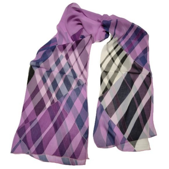 Purple Silk Chiffon Rectangular Scarf with stripes print - NEW - Picture 1 of 4
